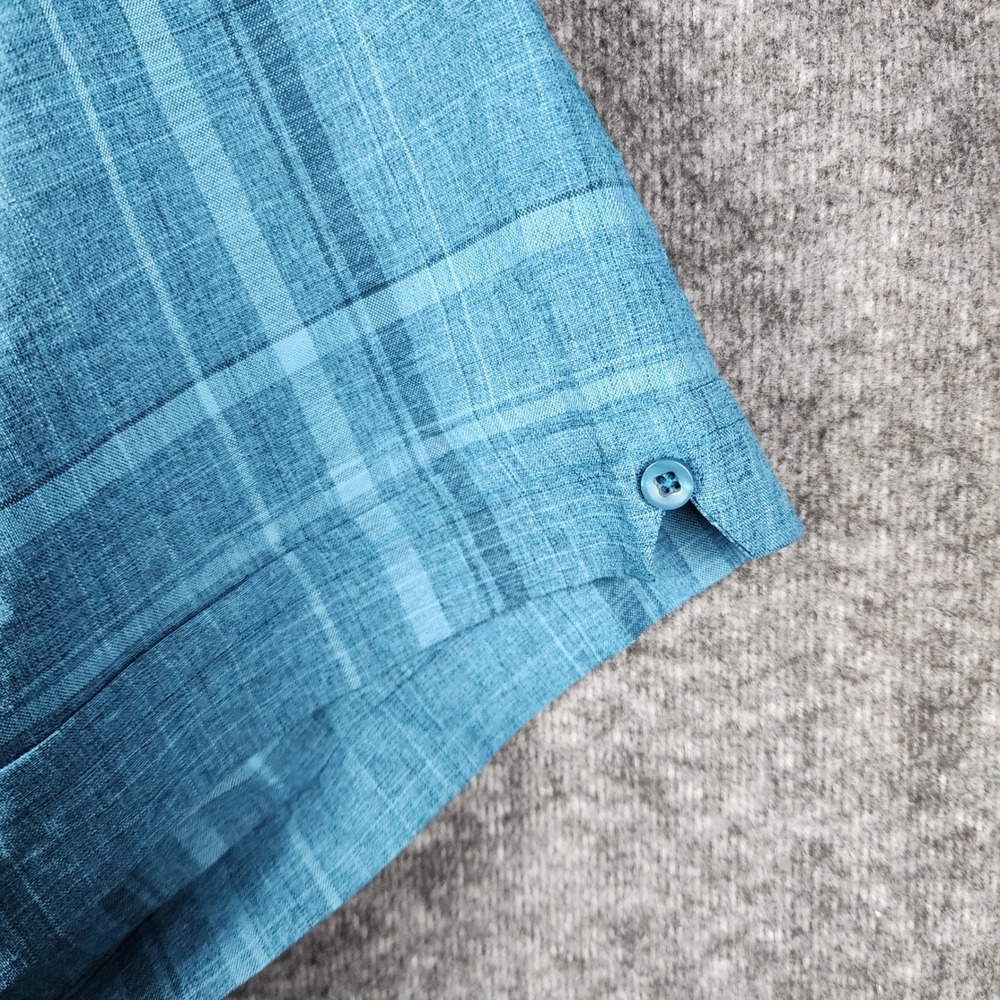 Cafe Luna Button Down Shirt Mens 3XL Blue Plaid Short Sleeve Textured‎ Camp Top - Picture 6 of 6